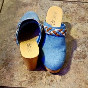 Rouge Helium Blue and Brown Braided Mules